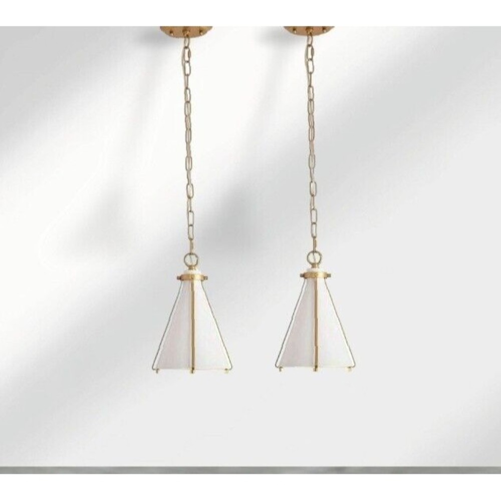 2 Pack Modern Cone Pendant Adjustable Hang White & Gold Kitchen Bar Foyer Lights